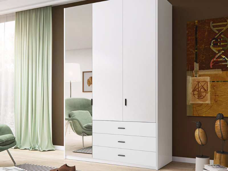 Modern Style Custom Mirror Swing Door White Bedroom Wardrobe
