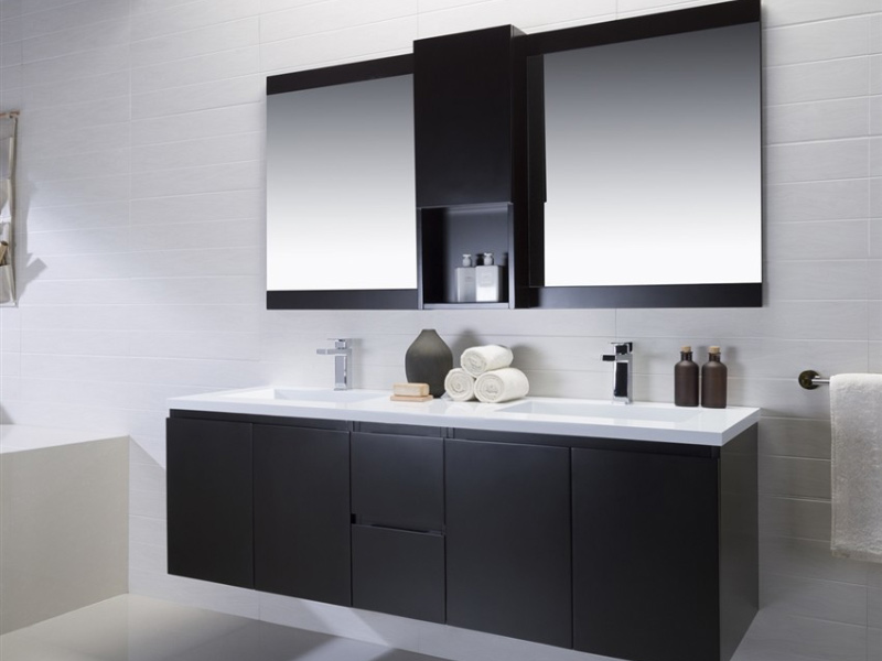Custom Silver Mirror Cabinet Wood Modern Hotel Bathroom Cabinet